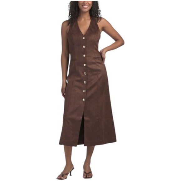 ENDLESS ROSE Faux Suede Fitted Midi Dress - Picture 1 of 3
